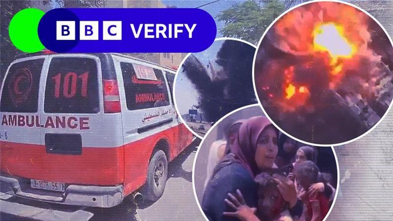 A composite of images and video screengrabs from the Gaza "humanitarian zone" that have been verified as part of BBC Verify's analysis.