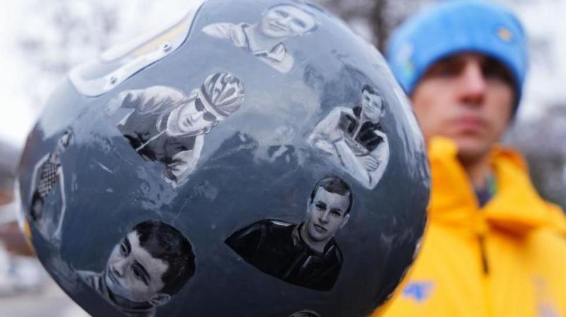Who is on helmet that led to Ukrainian athlete's Winter Olympics ban?