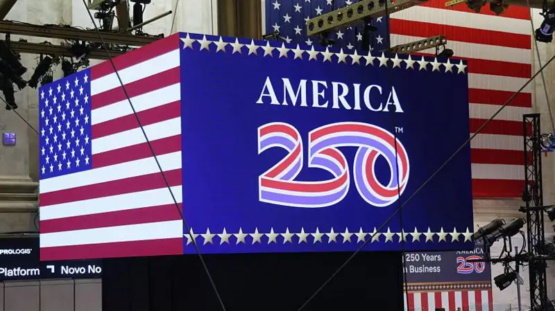 America 250 branding on a billboard at the New York stock exchange