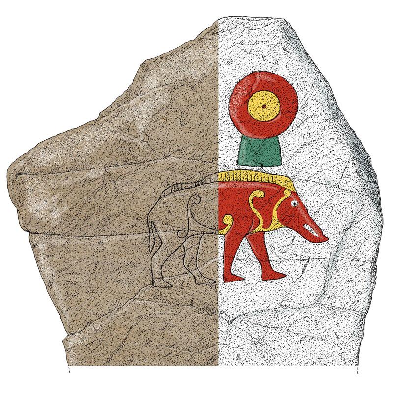 Illustration of a painted Pictish stone