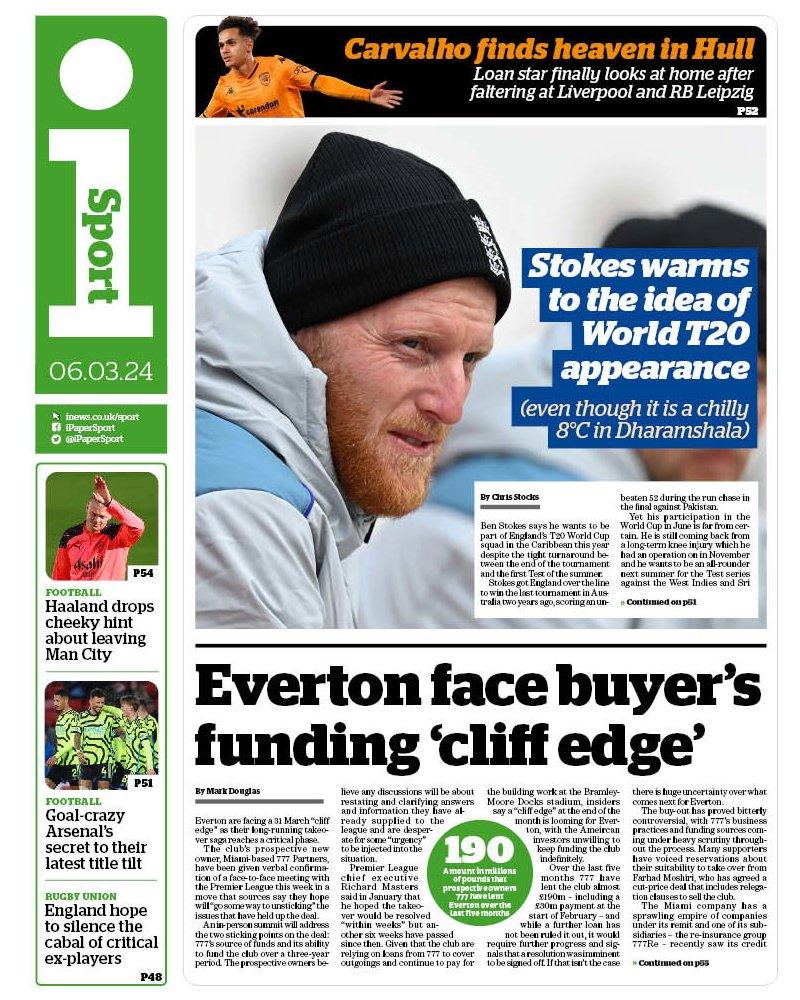 Back page of Wednesday's I Sport