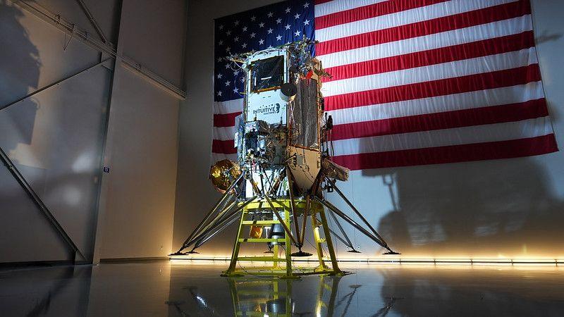 Intuitive Machines' IM-2 mission lunar lander, Athena, in the company's Lunar Production and Operations Center.