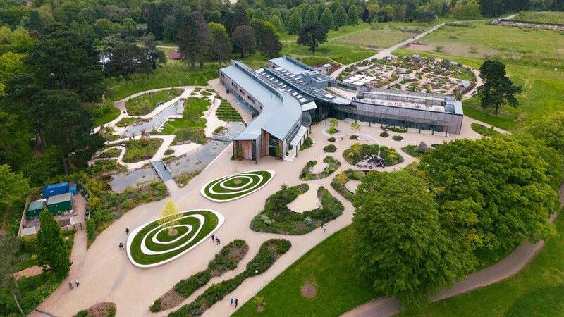 An aerial shot of RHS) Wisley’s Wellbeing Garden.