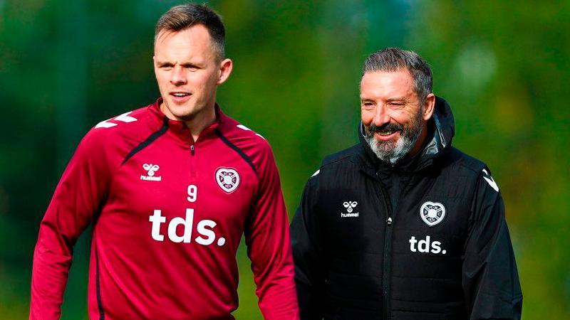 Hearts' Lawrence Shankland and Derek McInnes