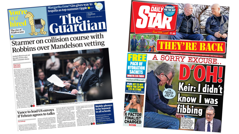 The Papers: 'Starmer on collision course' and 'I didn't know I was fibbing'