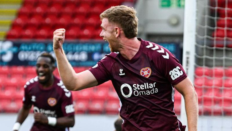 Stuart Findlay celebrates his early goal for Hearts