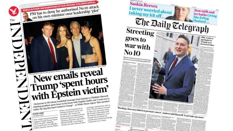 The Papers: New 'bombshell' Epstein emails and 'Streeting goes to war with No 10'