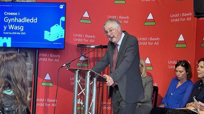 Mark Drakeford photographed inside Margam Castle at the Urdd Eisteddfod.