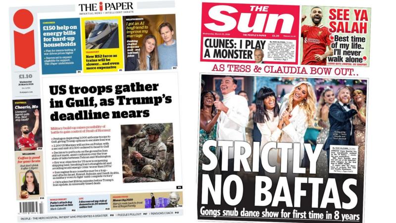 The Papers: 'US troops gather in Gulf' and 'Strictly No Baftas'