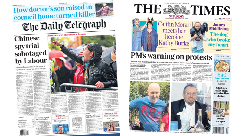 'Mourners vent their anger at Lammy' and 'PM's warning on protests'