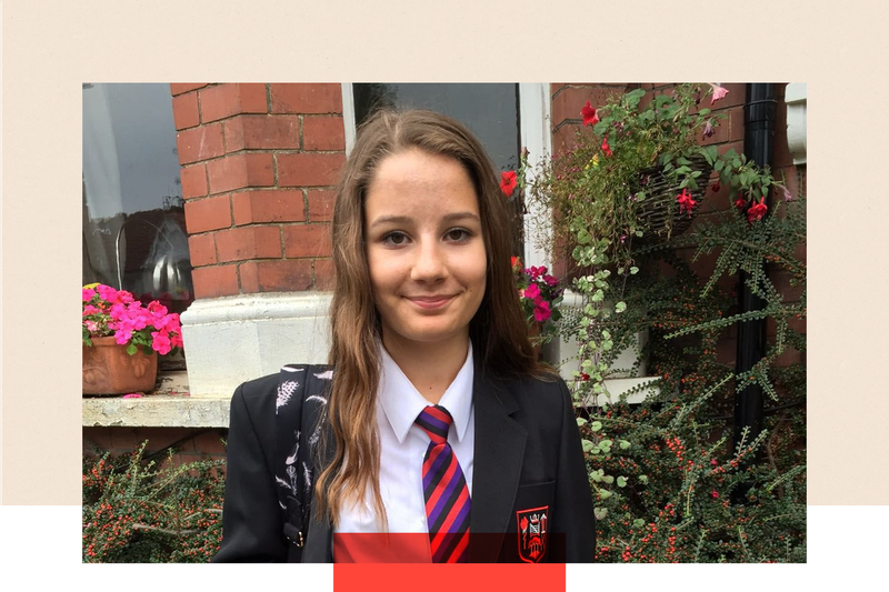 Molly Russell, a teenager girl wearing a school uniform