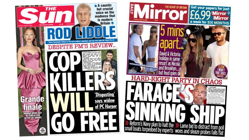 UK papers: 'Cop killers will go free' and 'Farage's sinking ship'