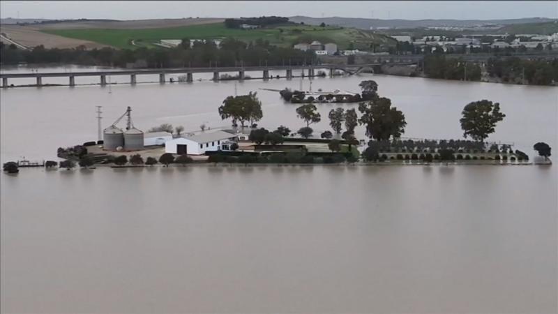 Aerial footage shows flooded cities as storms hit Spain