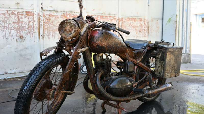 Danube river's low water levels reveal remains of WWII soldiers and motorcycle