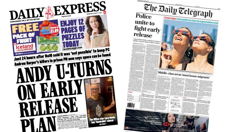 The Papers: 'Andy U-turns on early release' and 'Hunt on for eclipse glasses'