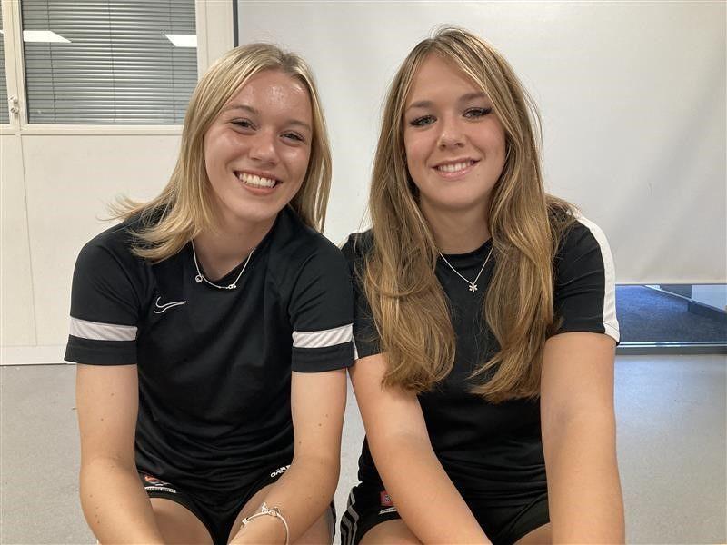 Faith Harrison and Isabel Beeson of Cambridge City photographed at school 