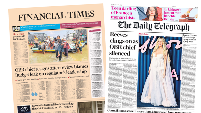 The Papers: 'OBR chief resigns' and 'Reeves clings on'