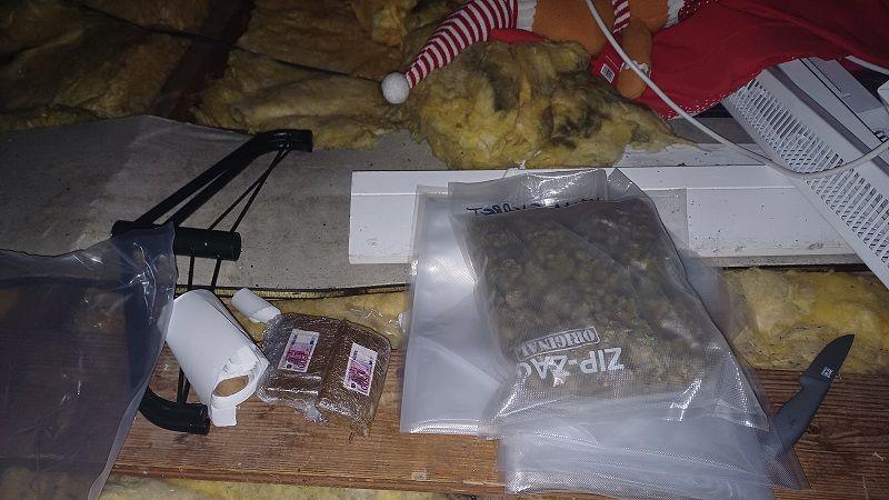 Suspected drugs in a bag, as found in an attic