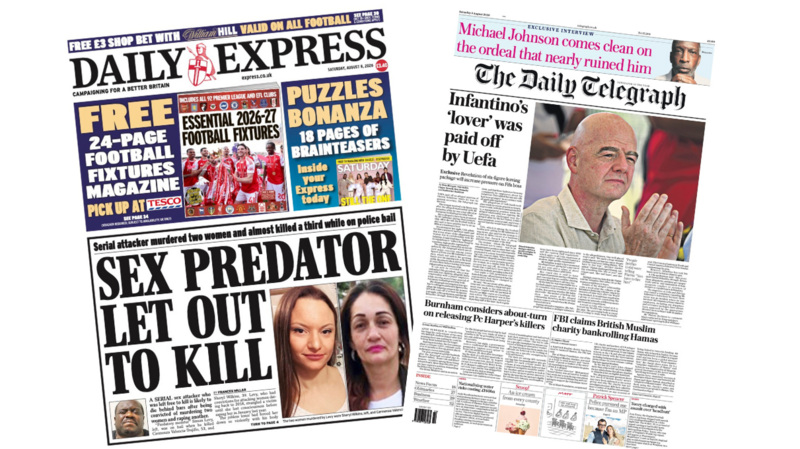 The papers: 'Sex predator let out to kill' and 'net zero plans rolled back'