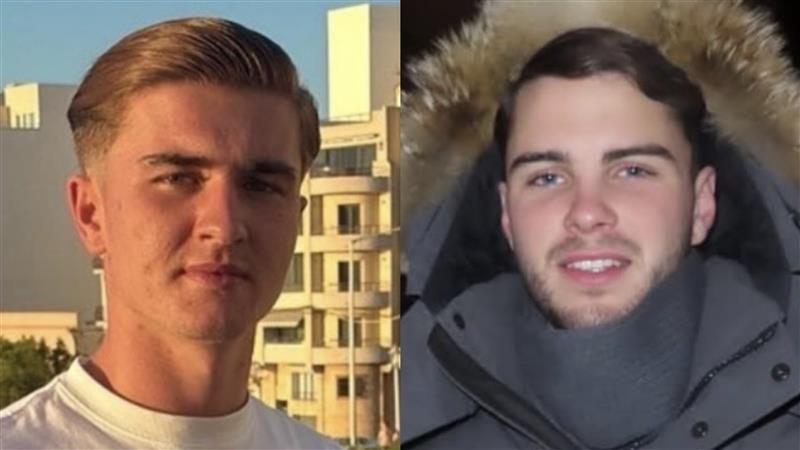 Two images side-by-side. On the left there is a young man with combed-back blonde hair. On the right it is an image of a young man with short brown hair and a beard wearing a coat.