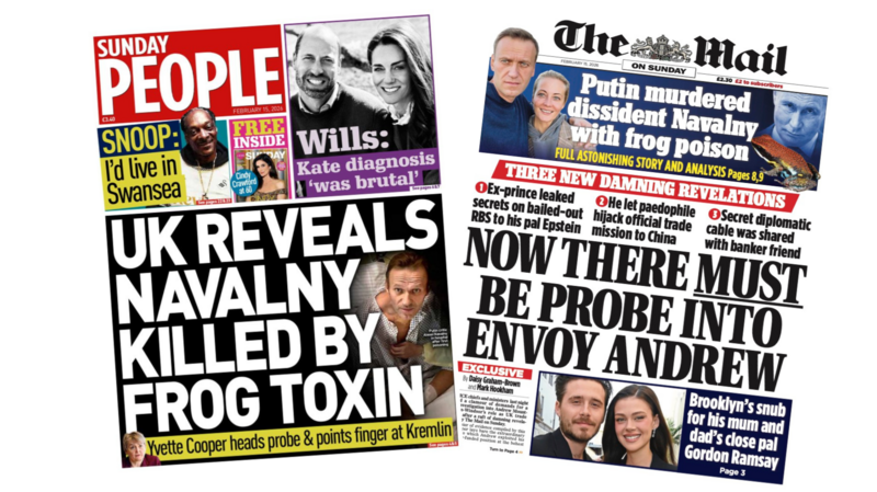 The Papers: 'Navalny killed by frog toxin' and 'Probe into envoy Andrew'