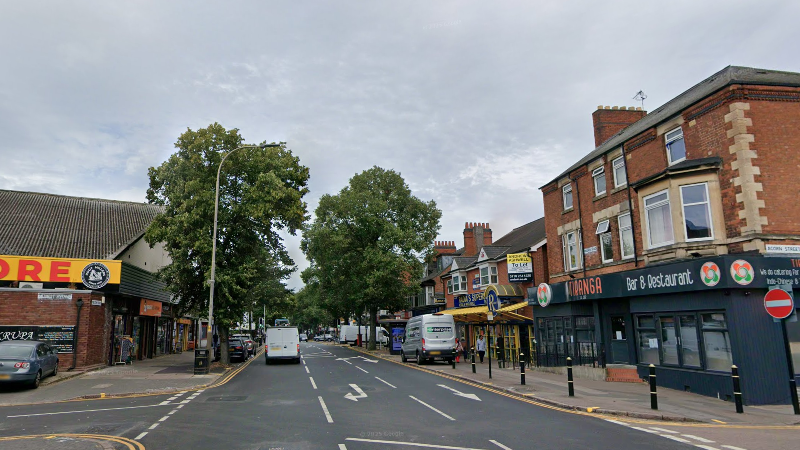 A streetview image of Melton Road. A white van is driving away and a restaurant  is also pictured.