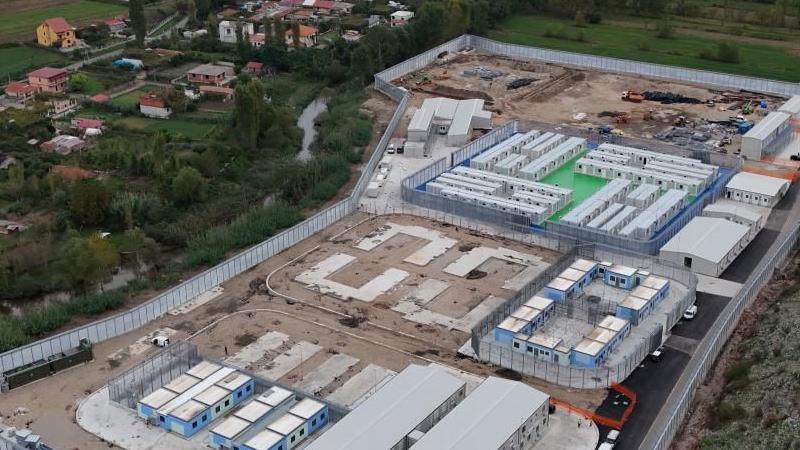 A drone view of the camp for irregular migrants in Albania