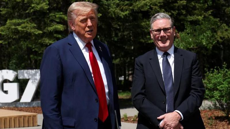 US President Donald Trump (left) and Prime Minister Sir Keir Starmer speaking to the media at the G7 summit in Kananaskis, Alberta, Canada.