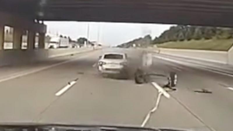 Watch: Moment police device breaks off fleeing car's rear axle