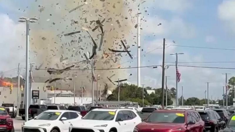 Watch: Moment debris skyrockets after gas line explosion