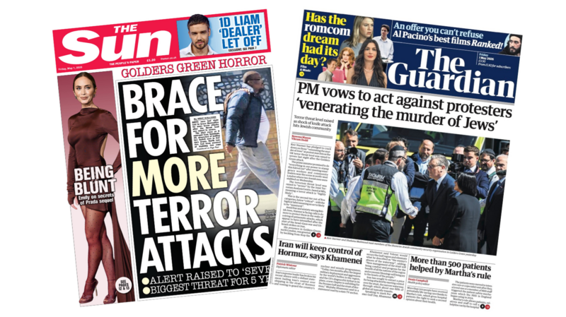 Newspaper headlines: 'PM vows to act' and 'Brace for more terror attacks'