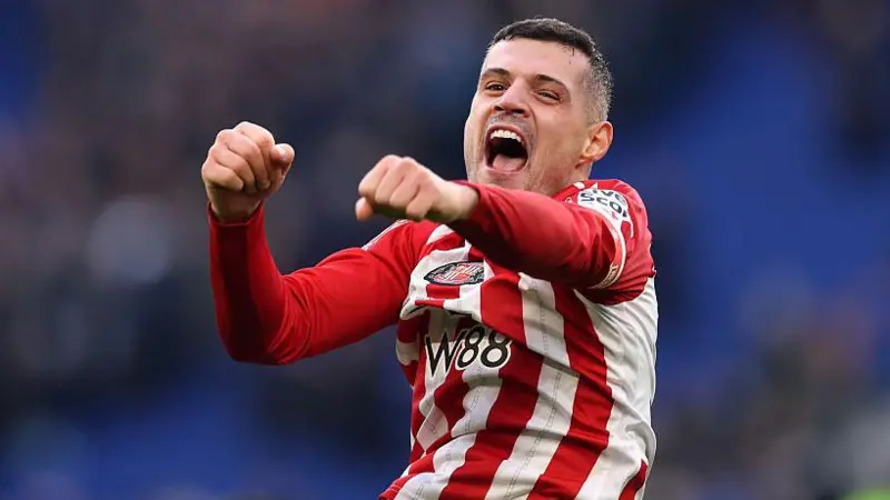 Granit Xhaka celebrates in a Sunderland shirt