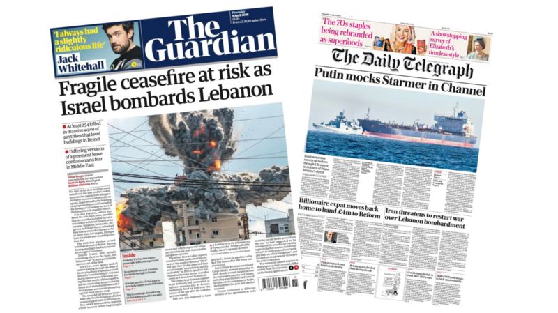 The Papers: 'Fragile ceasefire at risk' and 'Putin mocks Starmer'