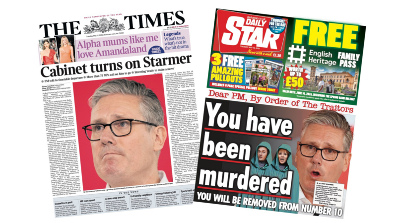 The Papers: 'Cabinet turns on Starmer' and 'You have been murdered'