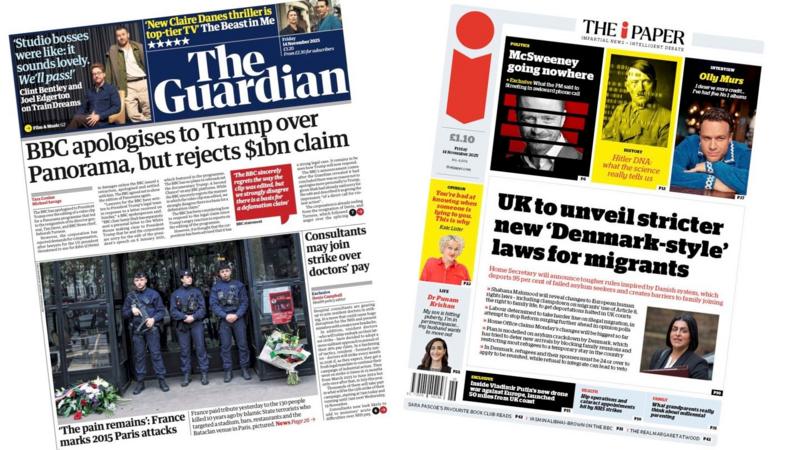 The Papers: 'BBC's apology to Trump' and '84 in, 113 out' on migrants deal