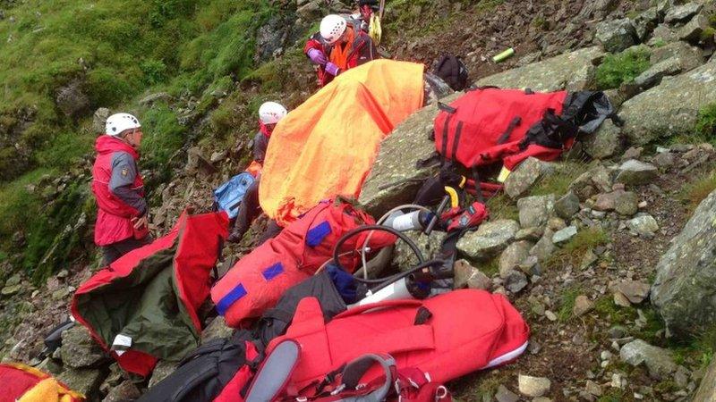 Mountain rescue volunteers at the scene