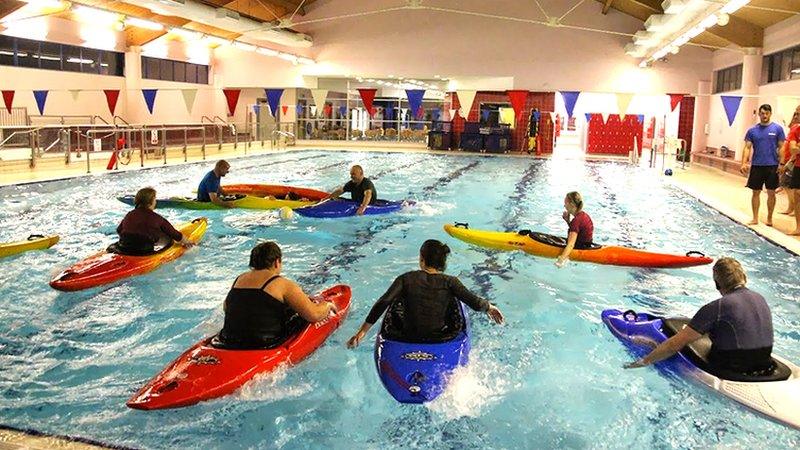 Kayakers on the pool in Harlech