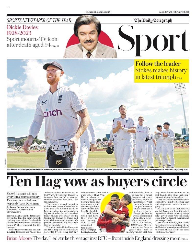 Daily Telegraph back page - Monday 20 February