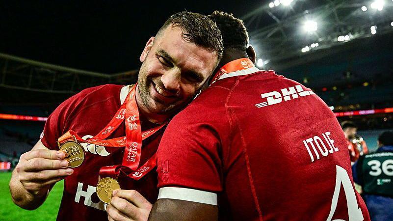 Lions man of the series Tadhg Beirne congratulated by captain Maro Itoje