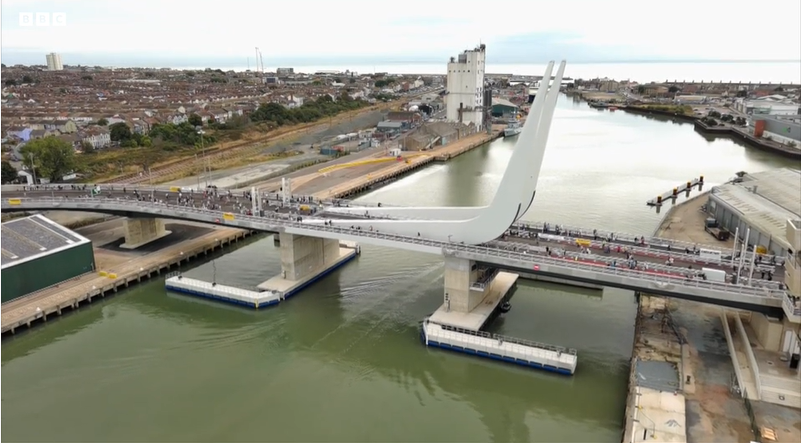 Drone image of Gull wing Bridge in Lowestoft 