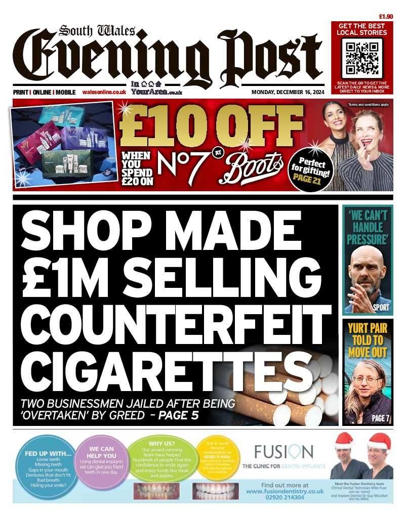 South Wales Evening Post front page
