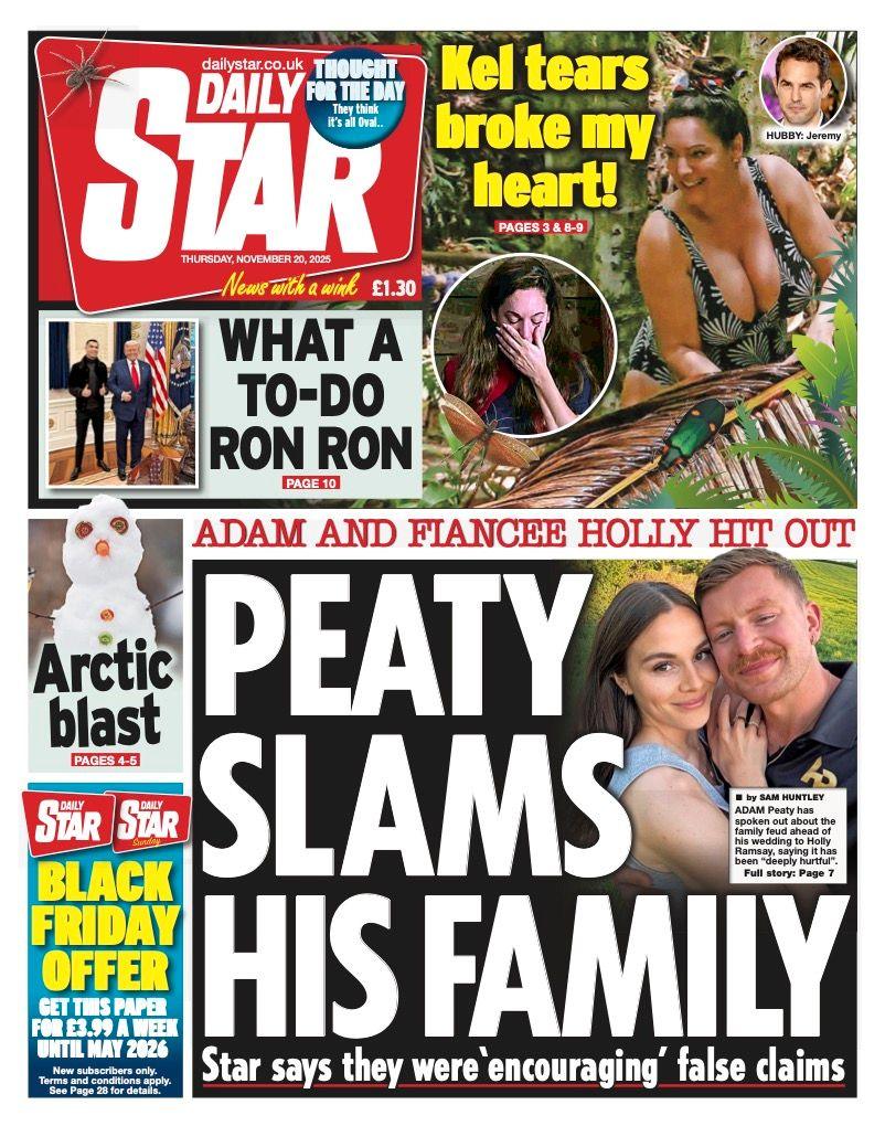 The headline on the front page of the Star reads: “Peaty slams his family”.