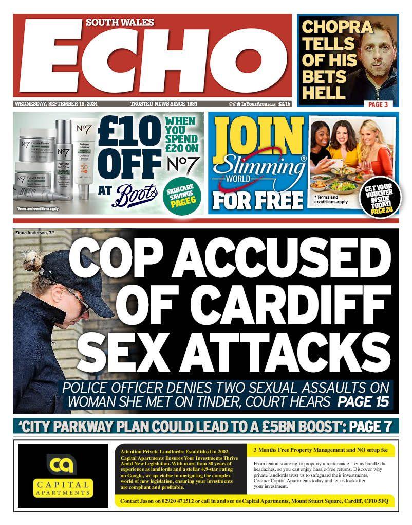 Front page of South Wales Echo