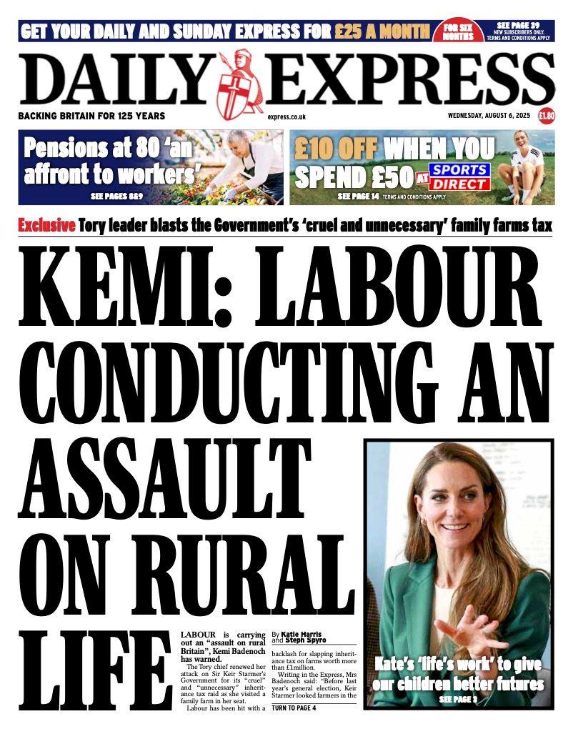 The headline on the front page of the Express reads: “Kemi: Labour conducting an assault on rural life”