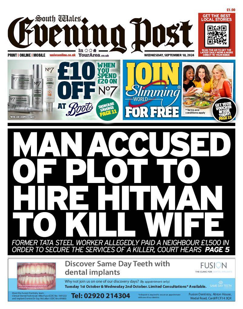 Front page of South Wales Evening Post