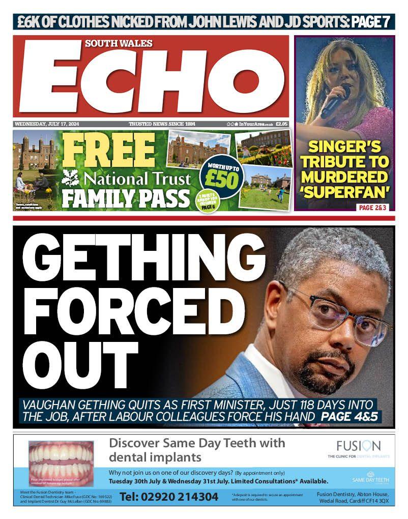Front page of South Wales Echo