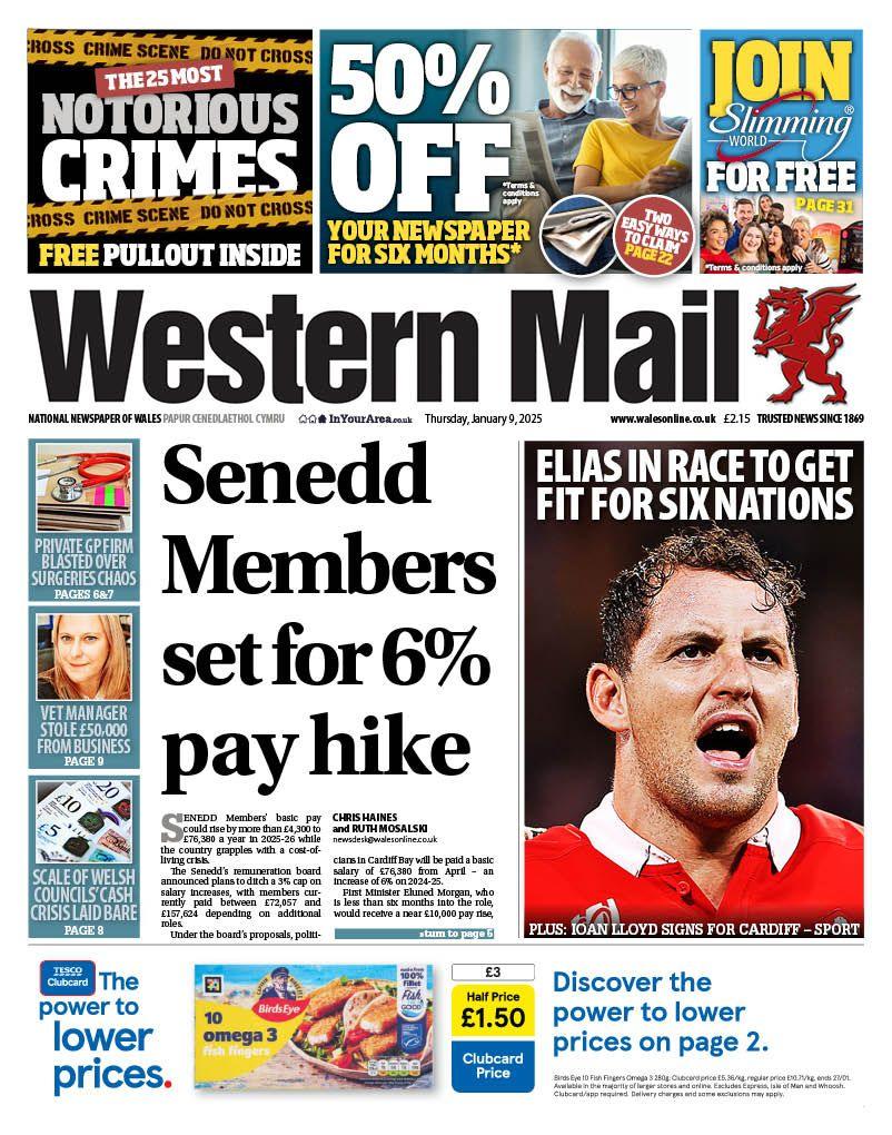 The front page of the Western Mail