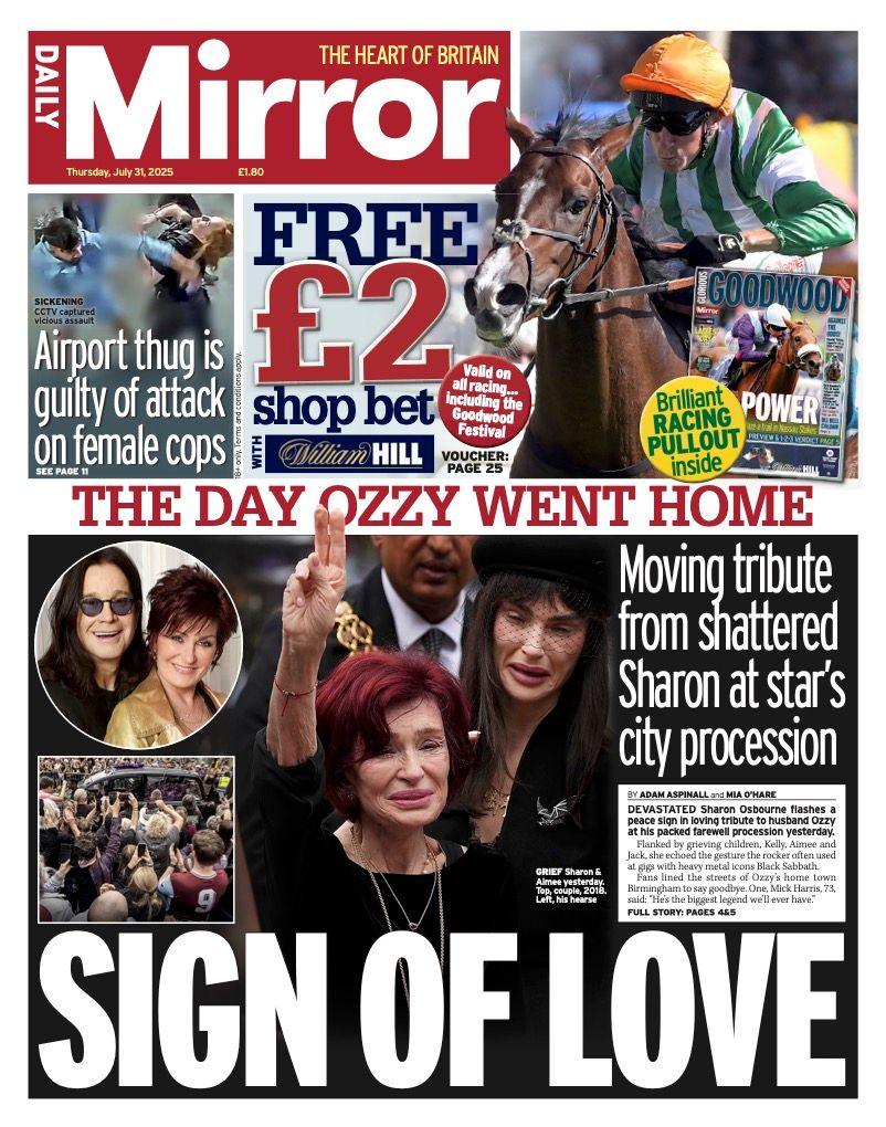 The headline on the front page of the Daily Mirror reads: "Sign of love".
