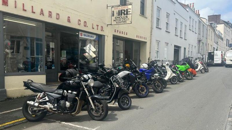 Motorcycles parked in the area where the incident took place