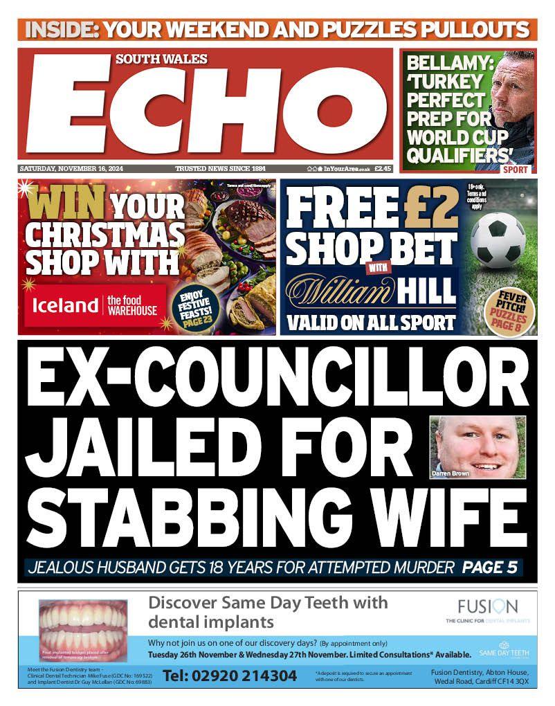 The front page of the South Wales Echo